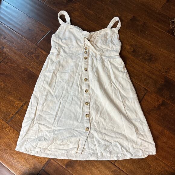 Aeropostale Sleeveless Smocked Back Button Front Mini Dress Cream Women's Size L - Picture 1 of 9